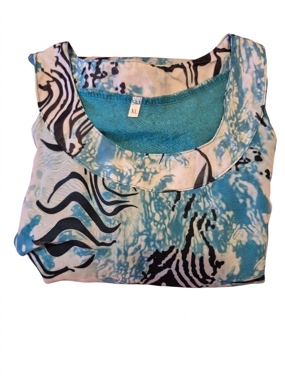 NWOT Sleeveless Turquoise Print Handkerchief Hem Tank Top  (0095) - Picture 2 of 2